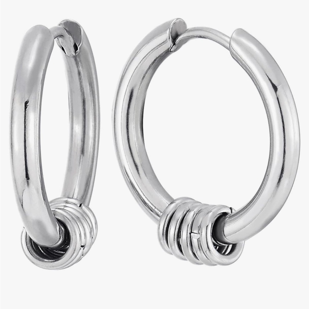 Stainless Steel Circle Huggie Hinged Hoop Earrings with Small Circle Ring